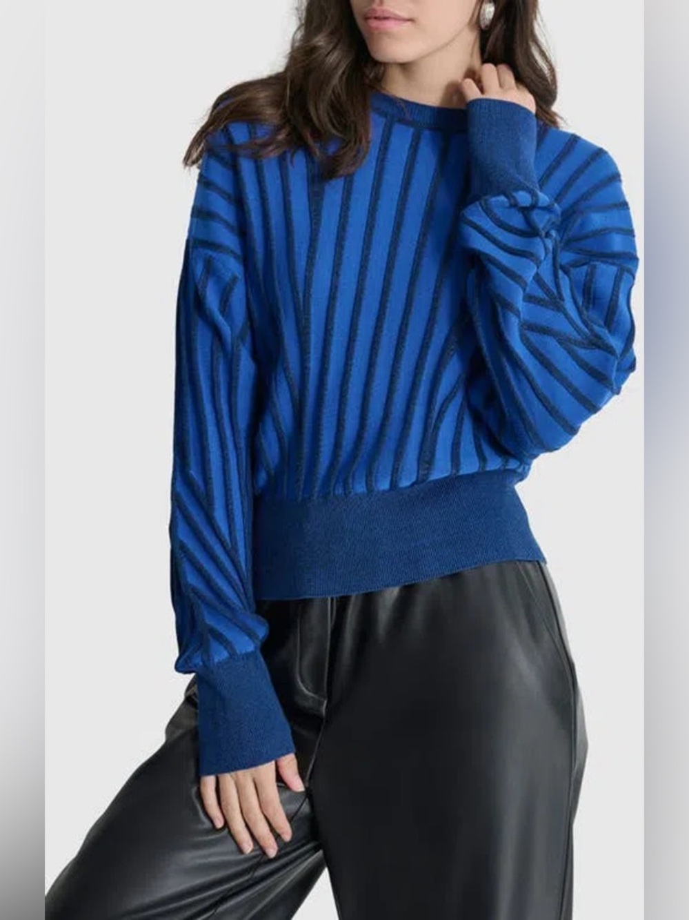 DKNY Royal Blue Striped Crewneck Sweater